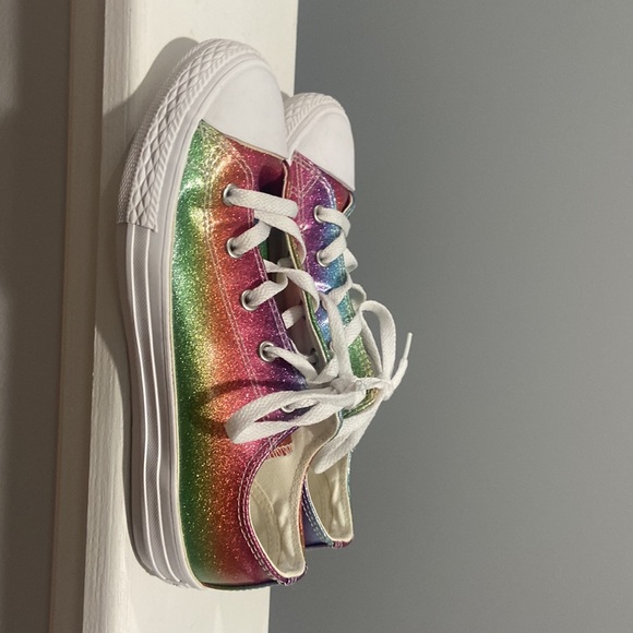 Big Girls Size 3 Metallic Glitter Rainbow Converse RARE - Picture 3 of 15
